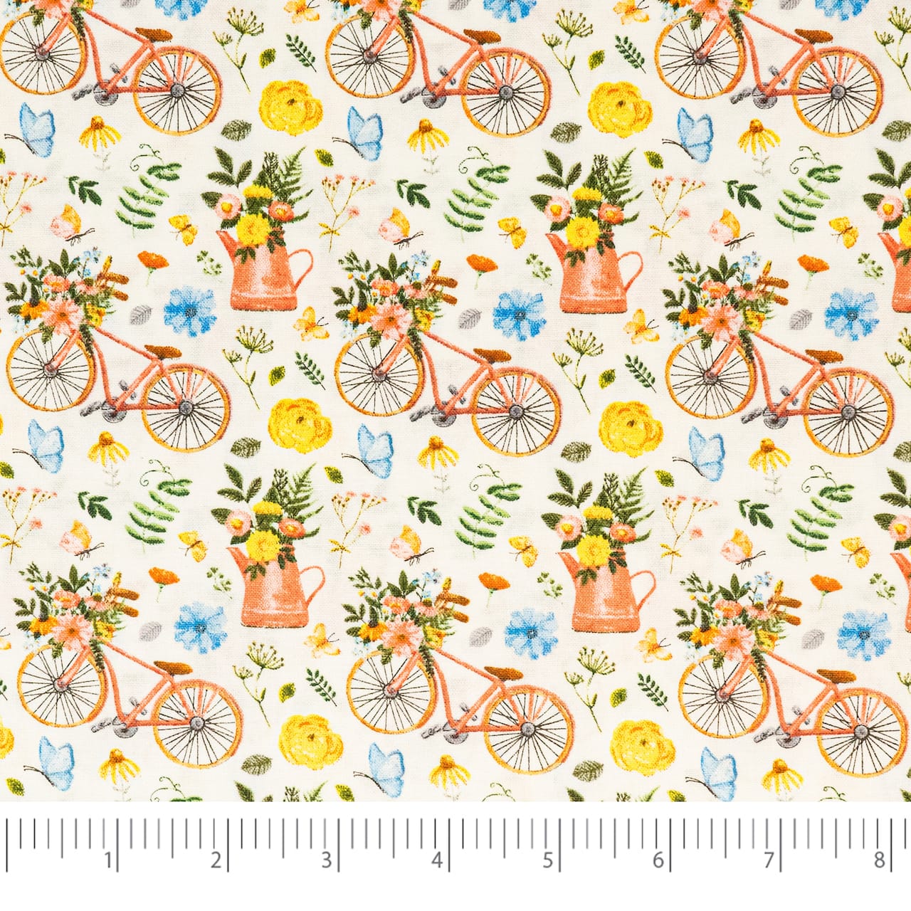 SINGER Bikes & Gardening on White Cotton Fabric